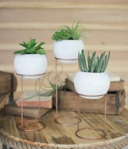 Set of 3 Modern 3 White Clay Vessel Planter Pots With Metal Wire Stands - £39.60 GBP