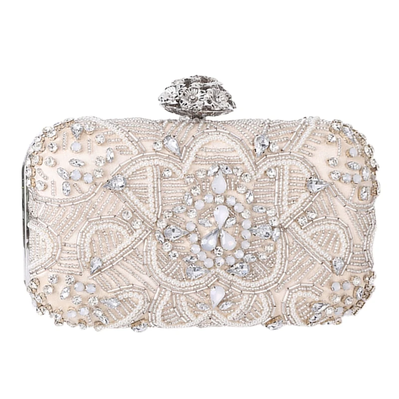 Silver Crystal Clutch Bags Handmade Beaded  Wedding Clutch Purse  Handbags Women - $91.88