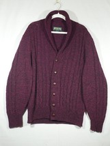 Vtg American Eagle Cardigan Sweater Wool Blend Grandpa Elbow Patch Med Purple - £39.95 GBP