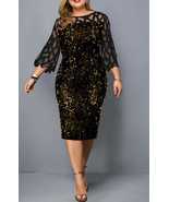Women Plus Size Elegant Sequin Sparkle 3/4 Sleeve Mesh Bodycon Wedding E... - £31.17 GBP