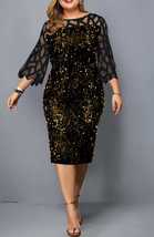 Women Plus Size Elegant Sequin Sparkle 3/4 Sleeve Mesh Bodycon Wedding Evening C - £30.90 GBP