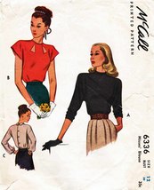 Misses&#39; TOPS Vintage 1945 McCall&#39;s Pattern 6336 Size 12 - $30.00