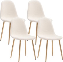 Canglong Mid Century Side Chairs With Velvet Cushion Seat Back And Metal, Cream. - £182.21 GBP