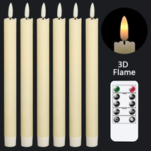 Flameless Ivory Taper Candles Flickering With 10-Key Remote Battery Operated NEW - £34.38 GBP
