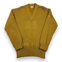 Vintage 50s Shaker Knit V Neck Varsity Sweater Sz 46 Mustard Yellow Spor... - £116.65 GBP