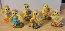 BABY DUCK WITH FLOWER HEART HAT TEDDY BEAR FIGURINE SET OF 6 DIFFERENT - £15.81 GBP