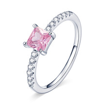 Real 925 Silver Pink Love CZ Ring For Fashion Women Cute Fine Jewelry Wedding Ac - £16.95 GBP