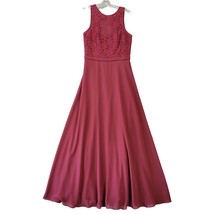 Levkoff Womens Dress Size 12 Red Plum Maxi Formal Preppy Lace Keyhole Sleeveless - £34.69 GBP