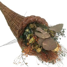 Rustic Wicker Cornucopia Basket Horn of Plenty Thanksgiving Dried Floral 15&quot; - £18.52 GBP