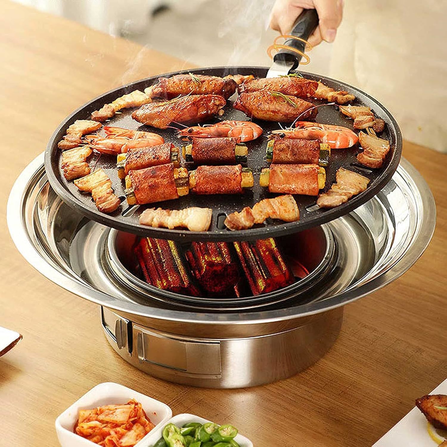 Charcoal Grill Korean Barbecue Grill Portable Stainless Steel Non-Stick Charcoal