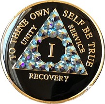 1 Year AA Medallion Black Tri-Plate Amethyst Color Swarovski Crystal Chip - £16.34 GBP