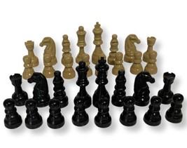 Vintage MCM Plastic Chess Piece Full Replacement Set - Black &amp; Tan - £10.09 GBP