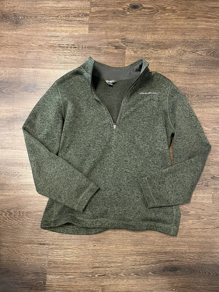 Primary image for Eddie Bauer Sweater Mens Medium Green Pullover 1/4 Zip Fleece Jacket Shirt