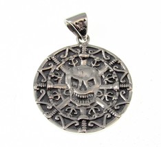 Handcrafted Solid 925 Sterling Silver Aztec Mayan Pirate Skull Coin Pendant - £48.82 GBP