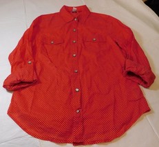 Forever 21 womens juniors Long Sleeve sheer Shirt S small red white polka dots - £12.33 GBP