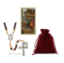 Sleeping St. Joseph Wood Rosary with Laminated Prayer Card &amp; Pouch Case Catholic - £12.78 GBP