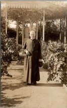 Catholic Priest In Garden Beautiful Gazebo and Statue Real Photo Postcard U2 - £15.69 GBP