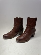 FRYE 76400 Jane Trapunto Cognac Brown Leather Mid Calf Motorcycle Boots 8.5 B - £31.03 GBP