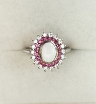 Australian Opal and Multi Gemstone Double Halo Ring in Platinum SS 1.75 ctw Sz 8 - £64.10 GBP