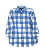 Chaps Womens Shirt Size 1X 3/4 Sleeve Button Up Collared Blue Large Check - $24.97