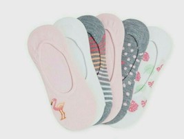 No Boundaries Women&#39;s Liner Socks 6 Pair Shoe Size 4-10 Pink Flamingo &amp; Leaves - £11.39 GBP