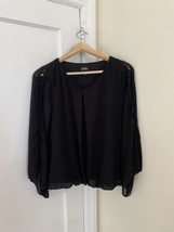 By and By Black Sheer Top Womens Sz L Embroidered Sleeves - £10.12 GBP