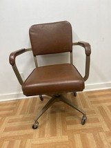 Vintage Industrial Office Swivel Chair Desk Tanker Mid Century Vinyl Steel Arm - £78.68 GBP