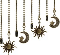 Ceiling Fan Pull Chain Set, 4Pcs Moon And Sun Pattern Pull Chain, Bronze - £28.37 GBP