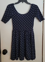 Womens S Forever 21 Navy Blue with White Polka Dots Round Neck Casual Dress - $18.81