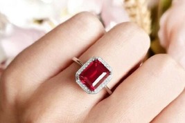 Natürlich Emeraldcut 6 Karat Rot Rubin Ring 925 Sterlingsilber Hochzeit für Frau - £88.94 GBP