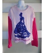 Disney Pink LS Glitter Cinderella Love to Sparkle Shirt Size L Girl&#39;s NEW - $348.67 MXN