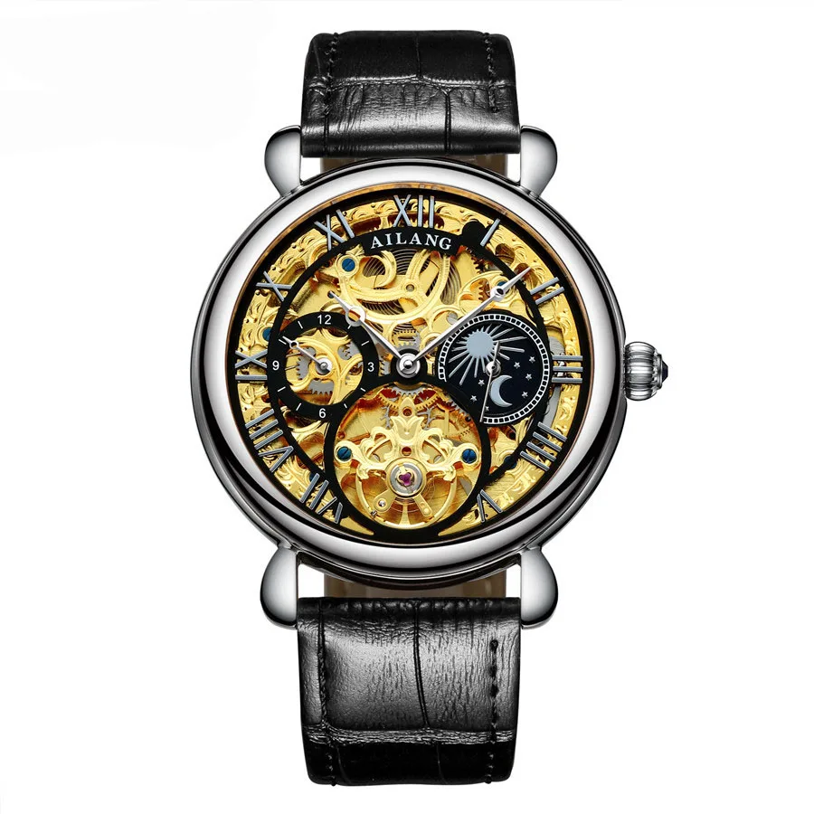  Classic Moon Phase Men Steampunk Automatic Mechanical Watch  Skeleton Vintage T - £69.11 GBP