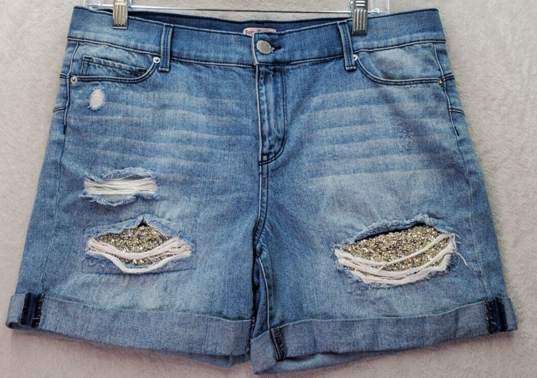 Primary image for Juicy Couture Shorts Women Sz 12 Blue Denim Cotton Distressed Rhinestone Pockets