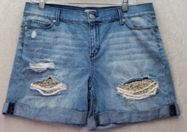 Juicy Couture Shorts Women Sz 12 Blue Denim Cotton Distressed Rhinestone... - £21.80 GBP