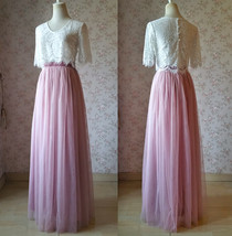 Two Piece Bridesmaid Dress Long Tulle Skirt Sleeve Crop Lace Top Wedding Outfit