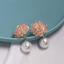 Pink Acrylic &amp; Pearl Silver-Plated Bead Cluster Drop Earrings - £10.78 GBP