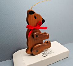 Current Jointed Wooden Teddy Bear Christmas Ornament Bear with Red Ribbon 7698 - £7.49 GBP