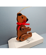 Current Jointed Wooden Teddy Bear Christmas Ornament Bear with Red Ribbo... - £7.39 GBP