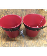 Christmas winter holiday red metal buckets pail with handle decorative belt - $463.05 MXN