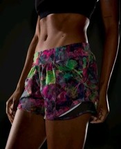 Lululemon Hotty Hot 4&quot; low rise lined running shorts colorful pink green size 6 - $27.09