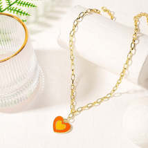 Orange Enamel &amp; 18K Gold-Plated Heart Pendant Necklace - £10.54 GBP