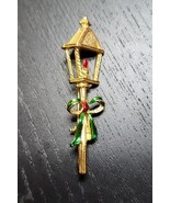 Vintage New View Christmas Lamp Post Brooch Gold Tone with Enamel Accents - $315.61 MXN