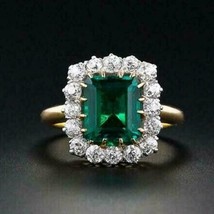 Vintage Art Deco 4CT Emerald &amp; Simulated Diamond Wedding Ring Gold Plate... - $92.55