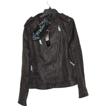 Anorak Bomber Jacket Size Medium Piper Moto Charcoal Faux Vegan Leather ... - $29.69