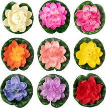 Ronrons 9 Pack Artificial Floating Foam Lotus Flowers With Water Lily, Colorful - £25.86 GBP