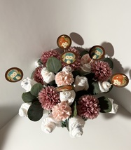 Woodland Theme Baby Girl Shower Sage Green And Pink Diaper Bouquet Centerpiece  - £51.95 GBP