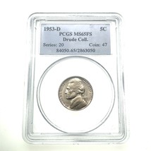 1953-D 5C Jefferson Nickel Graded by PCGS as MS65FS Full Steps Drude Col... - $4,181.70 MXN