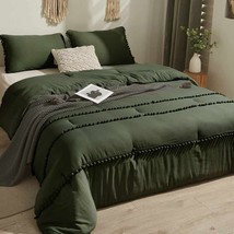 King Size Comforter Set Pom Pom, 3 Piece Boho Chic Bed Set, All Season Farmhouse - £93.56 GBP