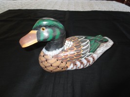 Vtg. Colorful 10&quot; Hand Painted Mallard Duck Decoy With Glass Eyes - 3-1/4&quot; Wide - £14.94 GBP