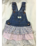 Oshkosh Girls 2T Tiered Floral Eyelet Gingham Denim Overall Vestbak Dres... - $19.78